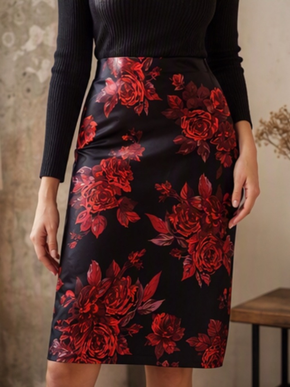 🌷 Tristan 🌷 Floral Black and Red Skirt